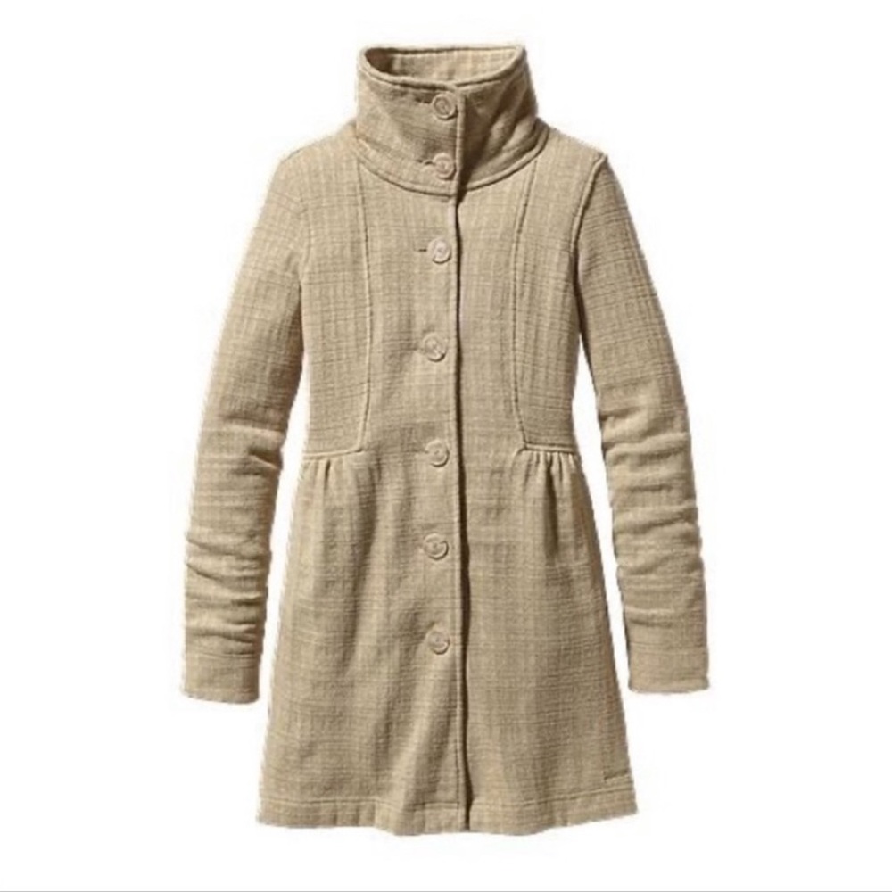 Patagonia Women's Beige High-Collar Pea Coat Size Medium Mid Length